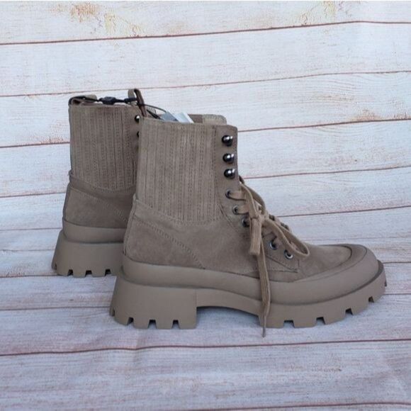 Zara Lug Sole Leather Suede Front Lace Up Ankle Boots Booties Combat Size 40 - Picture 1 of 13